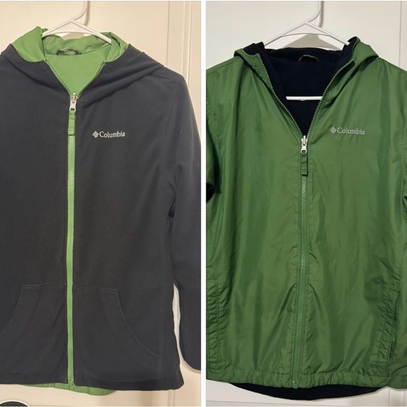 Reversible Boys Columbia Green rain jacket and Black fleece Jacket - Picture 1 of 7